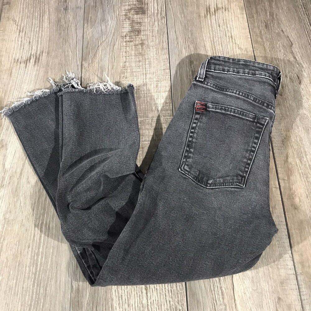 BDG Womens Jeans Black Denim Crop Kick Straight Stretch Raw Hem Med Wash Sz 26